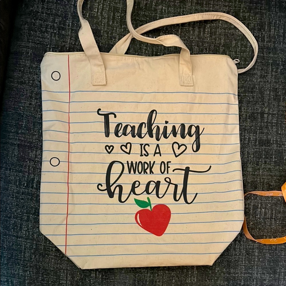 Brand new teaching is a work of heart canvas bag